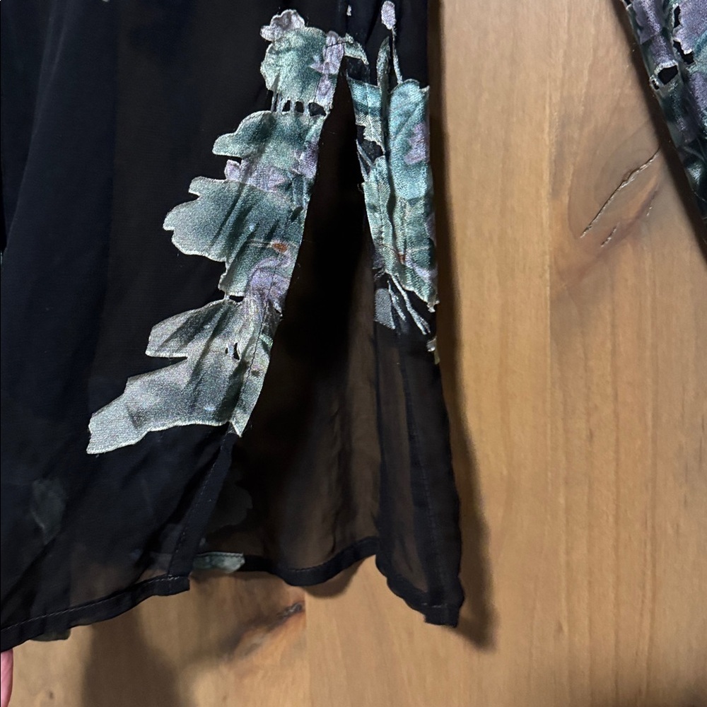 Citron Santa Monica Silk Blend Tunic Blouse Top Womens XS Burnout dark floral - Picture 6 of 14